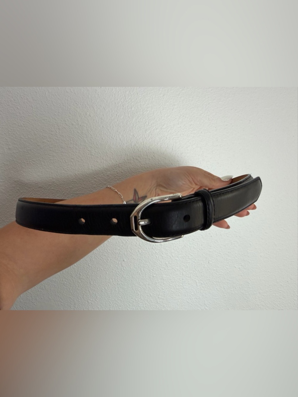 ARIAT BLACK LEATHER BELT SILVER BUCKLE 30/75 #25